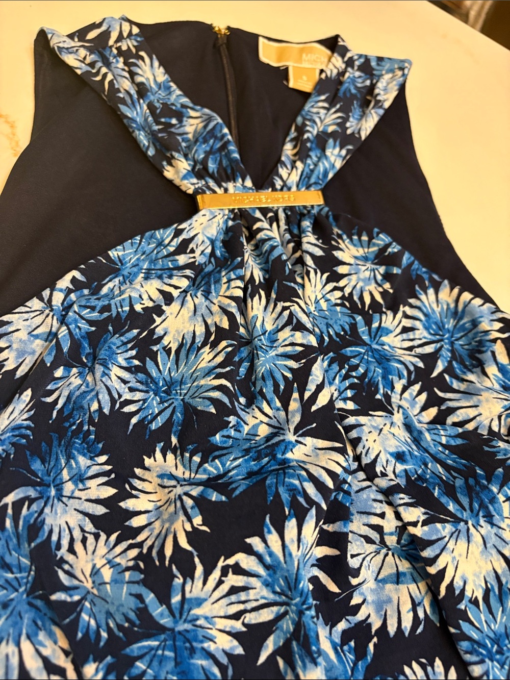 MICHAEL Michael Kors Navy and Blue Tropical Maxi Dress Small